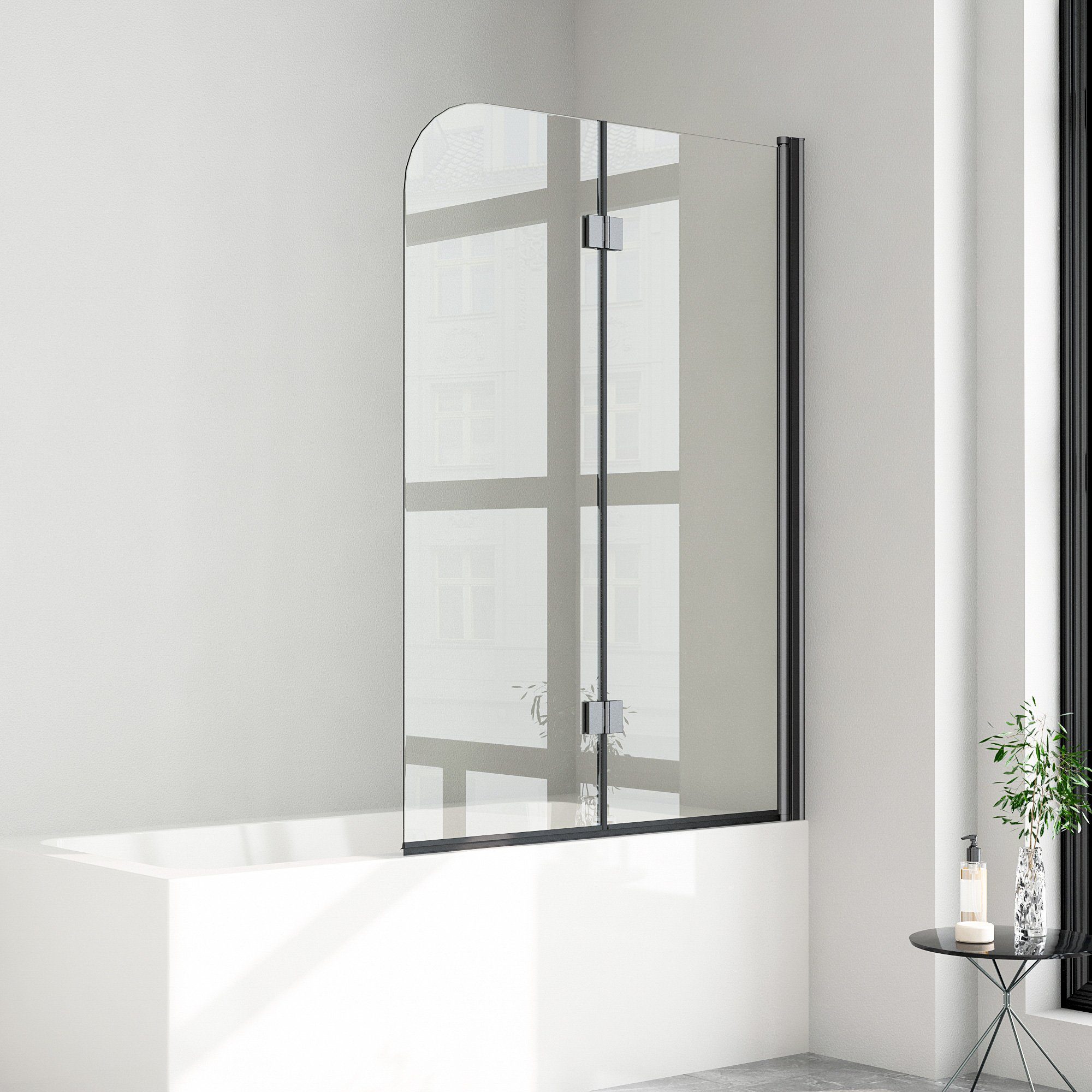 Boromal Badewannenaufsatz Duschtrennwand Schwarz 2teilig Faltbar Duschwand für Badewanne Glas, Sicherheitsglas, Einscheibensicherheitsglas, Badewannenfaltwand, Duschabtrennung badewanne, Faltwand