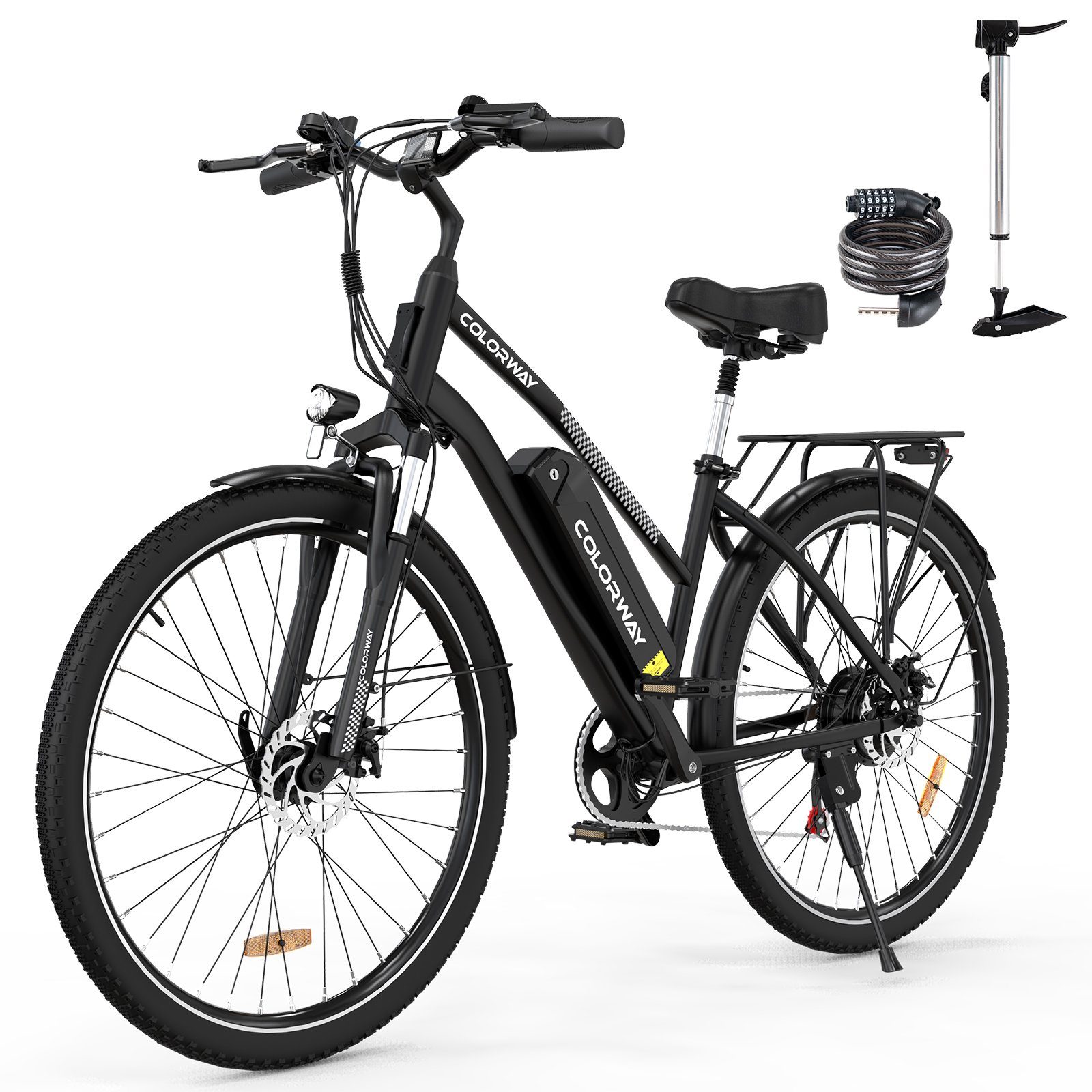 COLORWAY E-Bike 28 Zoll Elektrofahrrad,250W/36V/15Ah,MTB,Shimano, 7 Gang SHIMANO, Kettenschaltung, Heckmotor, Elektrofahrrad für Damen und Herren 170 - 190 cm, innerhalb der StVZO