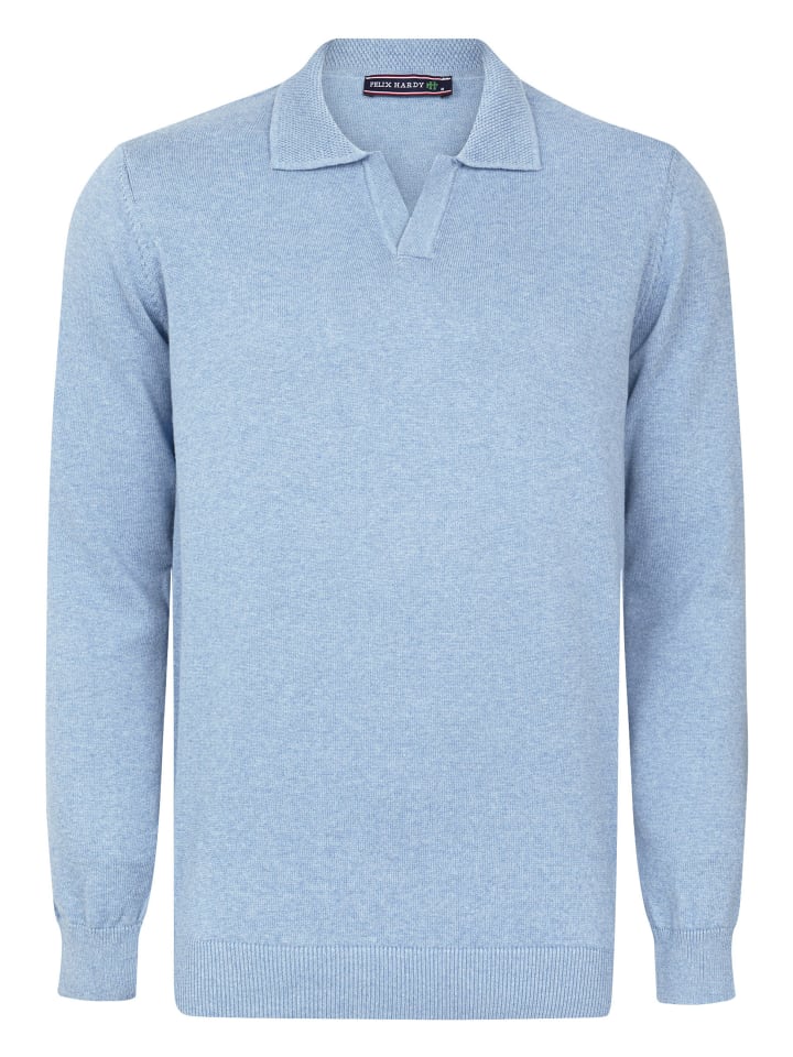 Felix Hardy Polo Kragen Langarm Pullover in Blau günstig kaufen