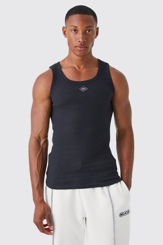 Geripptes Muscle-Fit Tanktop mit Logo