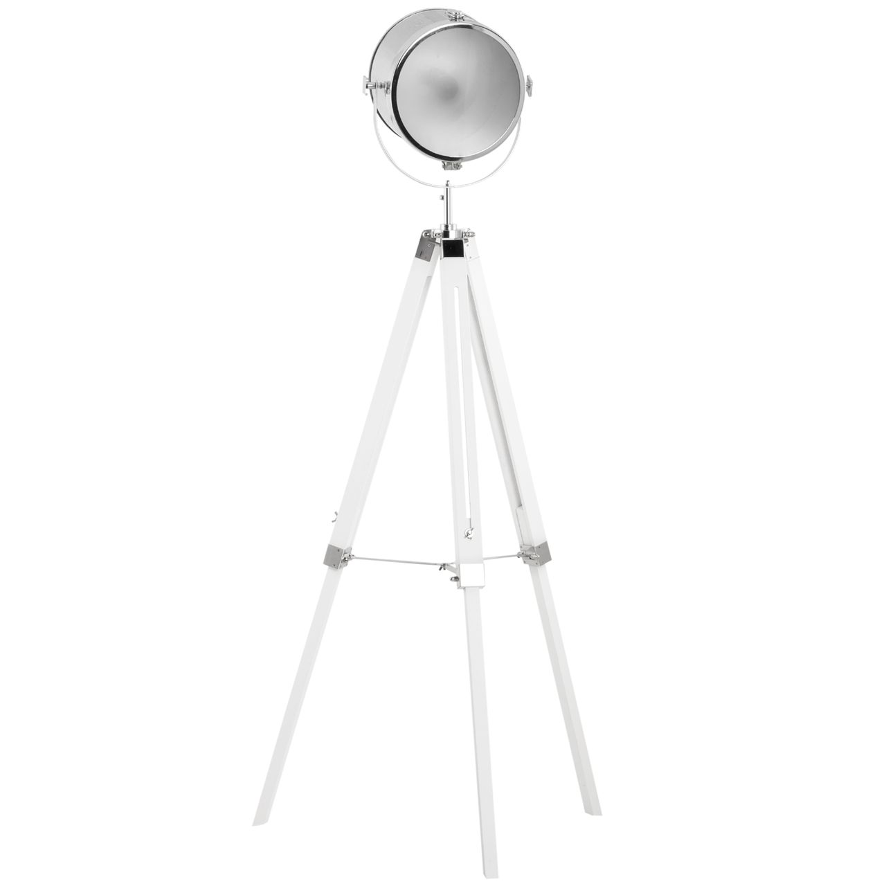 HOMCOM Stehlampe Stehleuchte mit Dreibein Stativ aus Holz 100-140 cm höhenverstellbar mit 180° Drehbarem Lampenkopf Caféleuchte Studiolampe Industrial Design Tripod Lampe 40W Weiß Stahl Kiefernholz