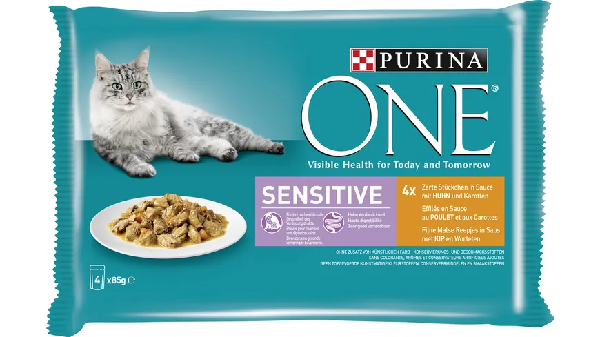 PURINA ONE Sensitive mit Huhn und Karotten Katzennassfutter 340 g
