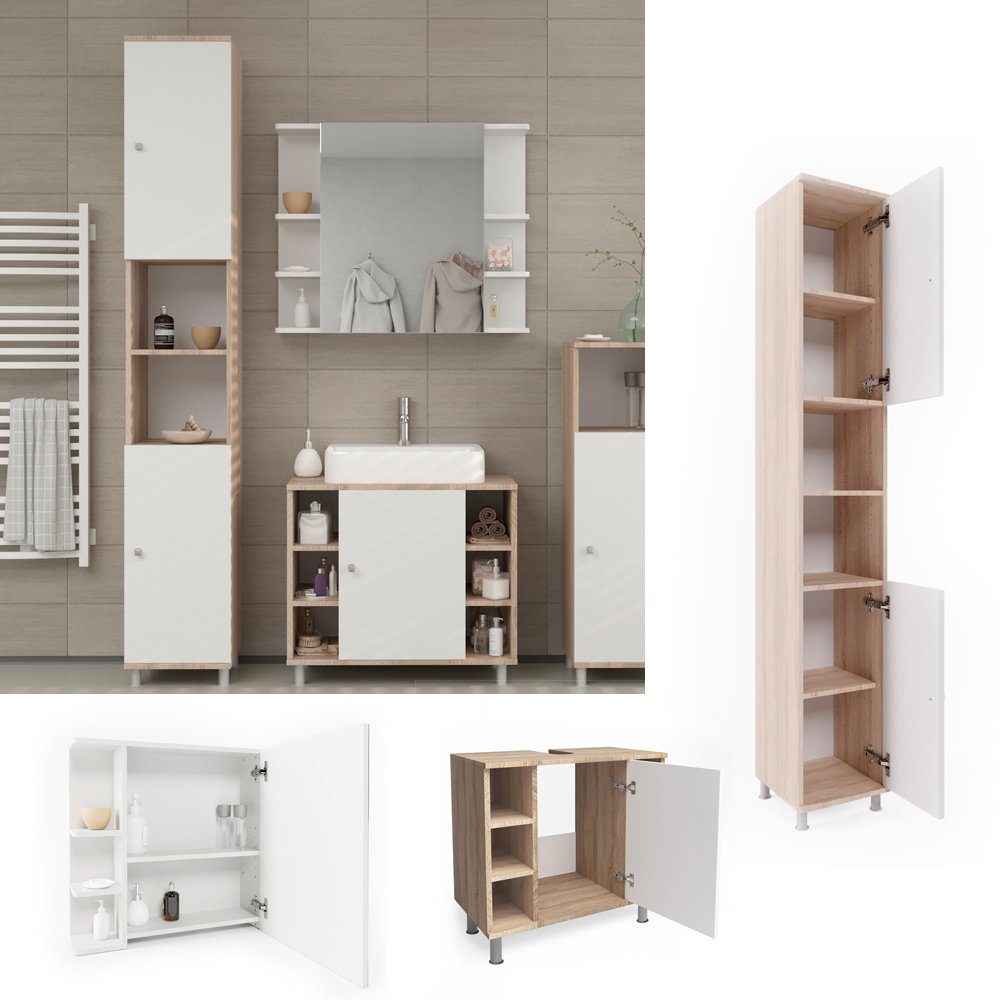 Vicco Badmöbel-Set Badezimmerset FYNN Sonoma Set 3, (3-er Set, 3-St., 3-er Set)