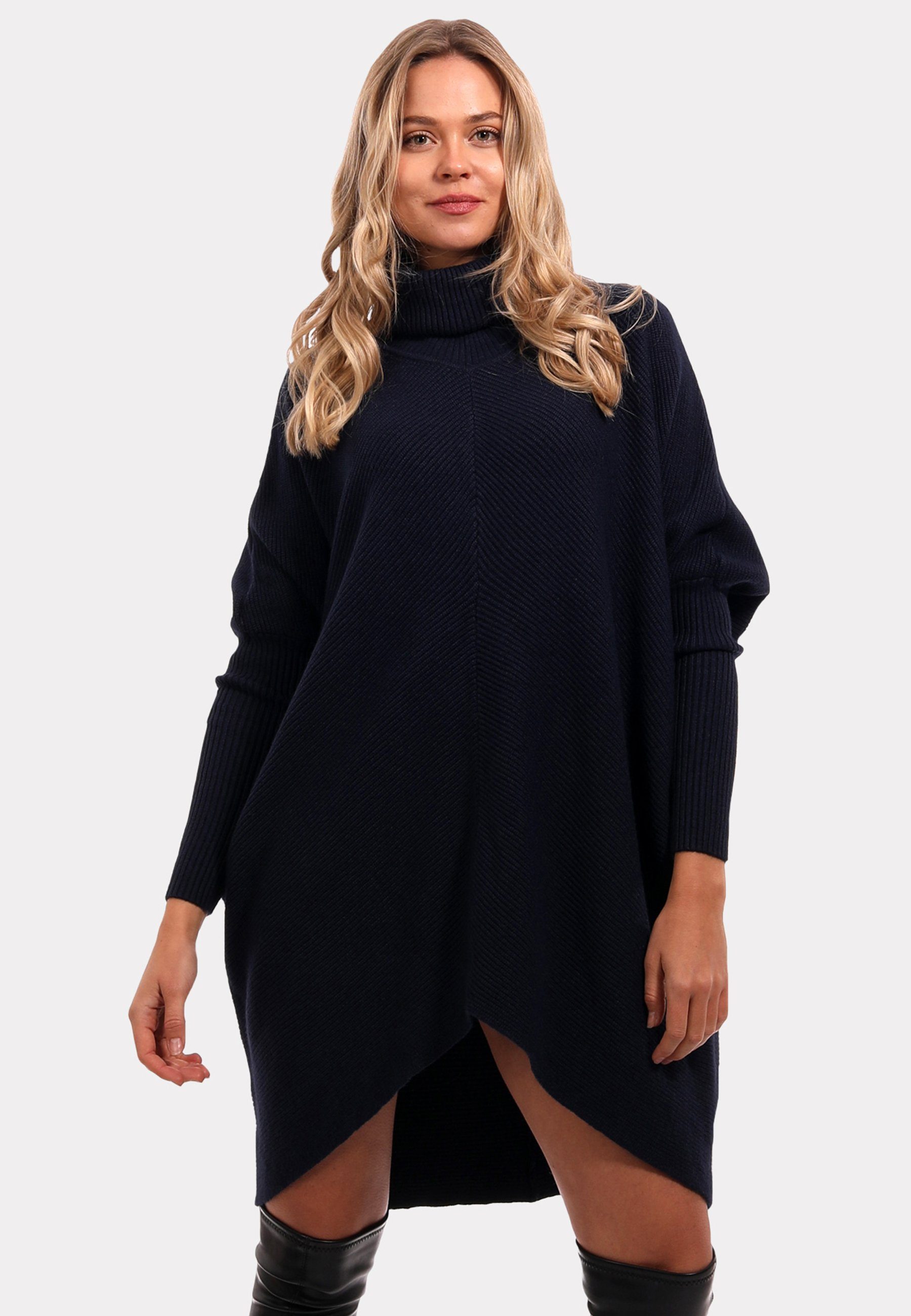 YC Fashion & Style Longpullover Strickpullover asymmetrisch Plus Size mit Rollkragen (1-tlg) in Unifarbe, mit überschnittenen Schultern