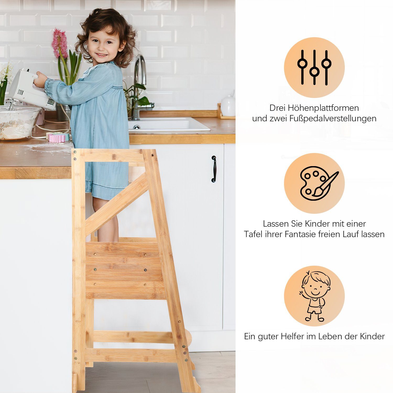 Lospitch Stehhilfe Lernturm für Baby Kindertisch Tritthocker mit Tafel