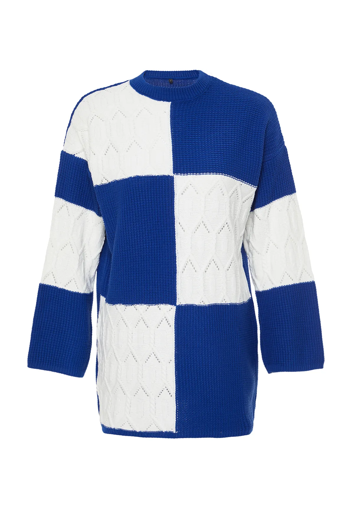 Trendyol Modest  Blauer durchbrochener/perforierter Farbblock-Strickpullover TCTAW24AK00055