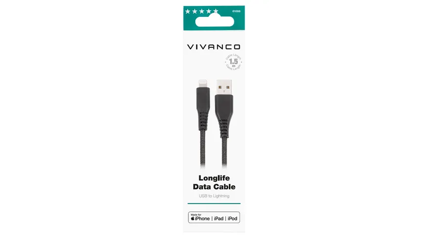 Vivanco LongLife Charging Cable, Lightning Daten- u. Ladekabel, 1,5m