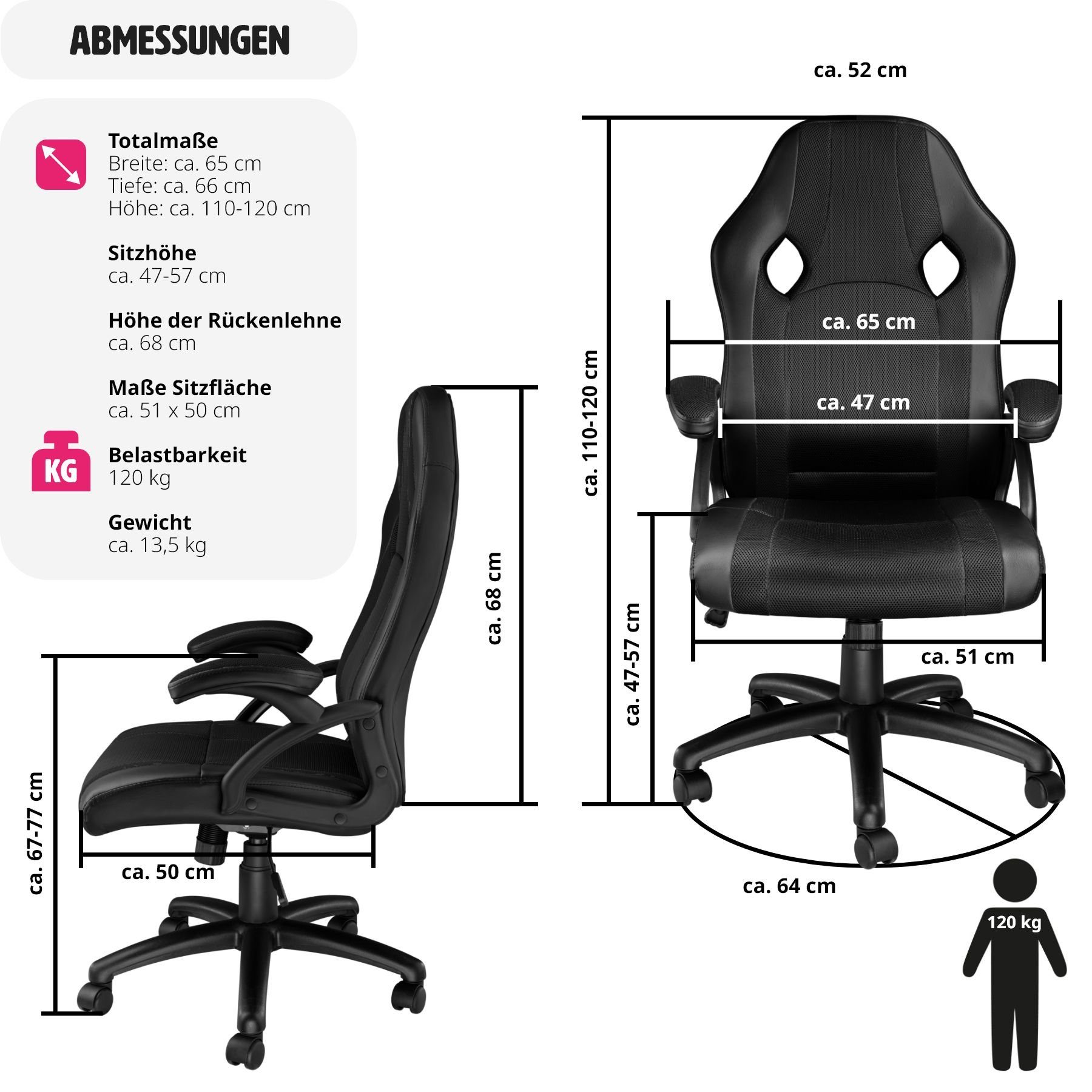 tectake Gaming-Stuhl Goodman (1er, 1 St), einstellbare Wippmechanik