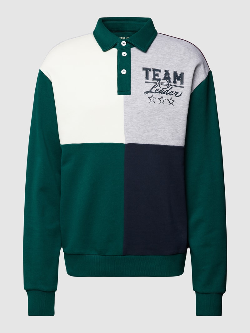 Sweatshirt im Colour-Blocking-Design in dunkelgrün