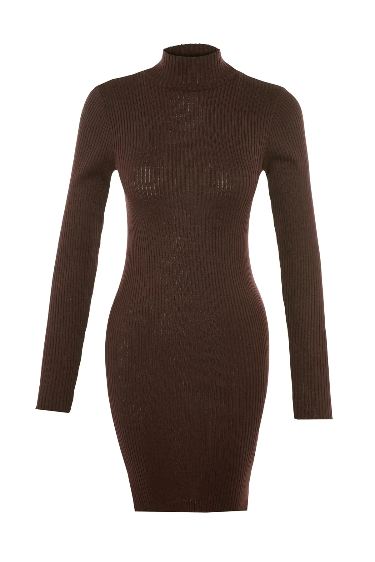 Trendyol Collection  Braun Braunes Mini-Strickkleid mit hohem Kragen TWOAW23EL01389 Kleid TWOAW23EL01389