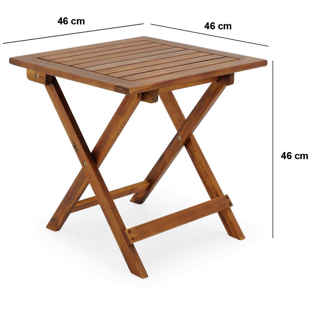 Casaria Klapptisch Akazie (1-St), Klapptisch Massiv Holz Klappbar 46x46 cm vorgeölt Balkontisch Holztisch Gartentisch Blumenhocker Campingtisch