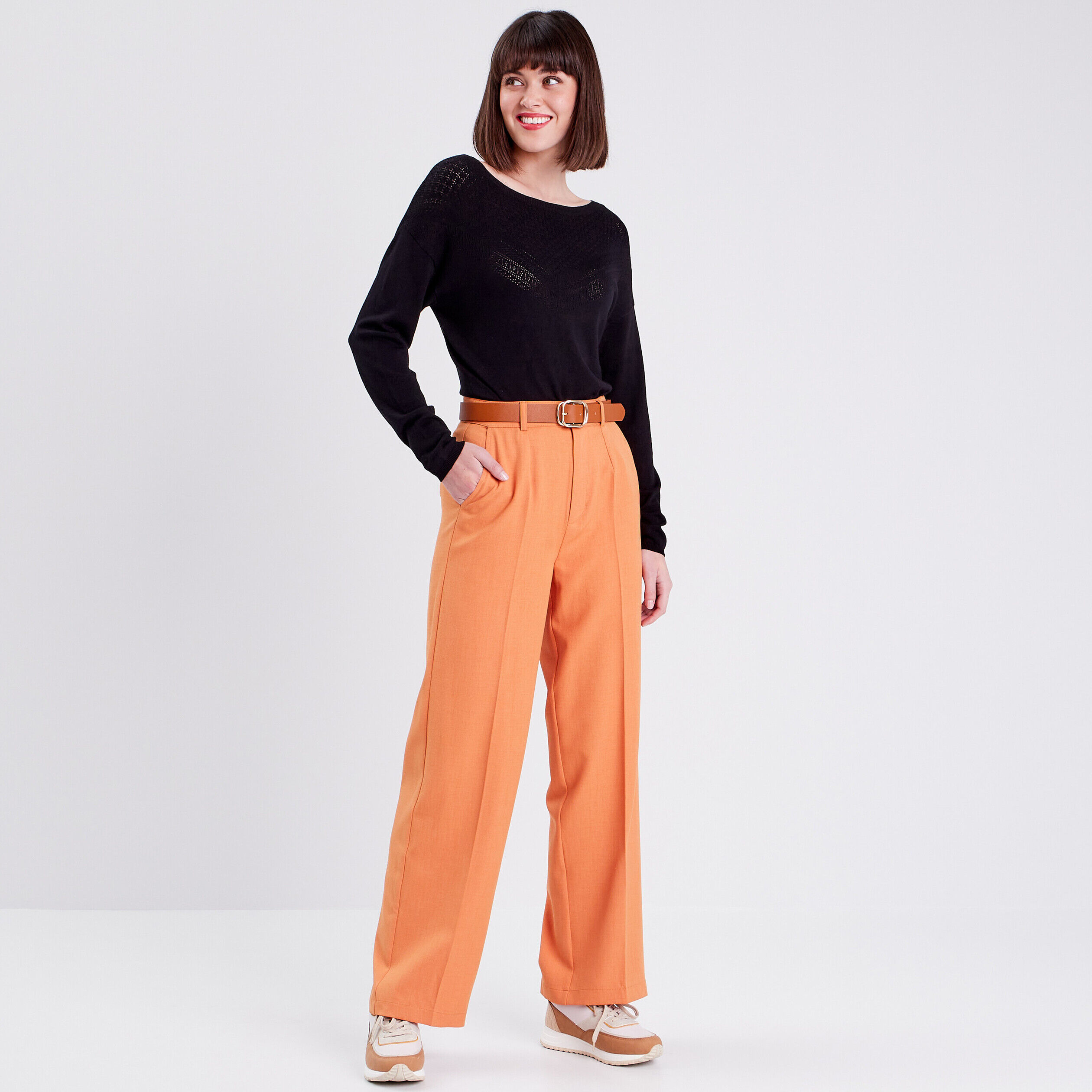 Pantalon city large orange femme | Cache Cache