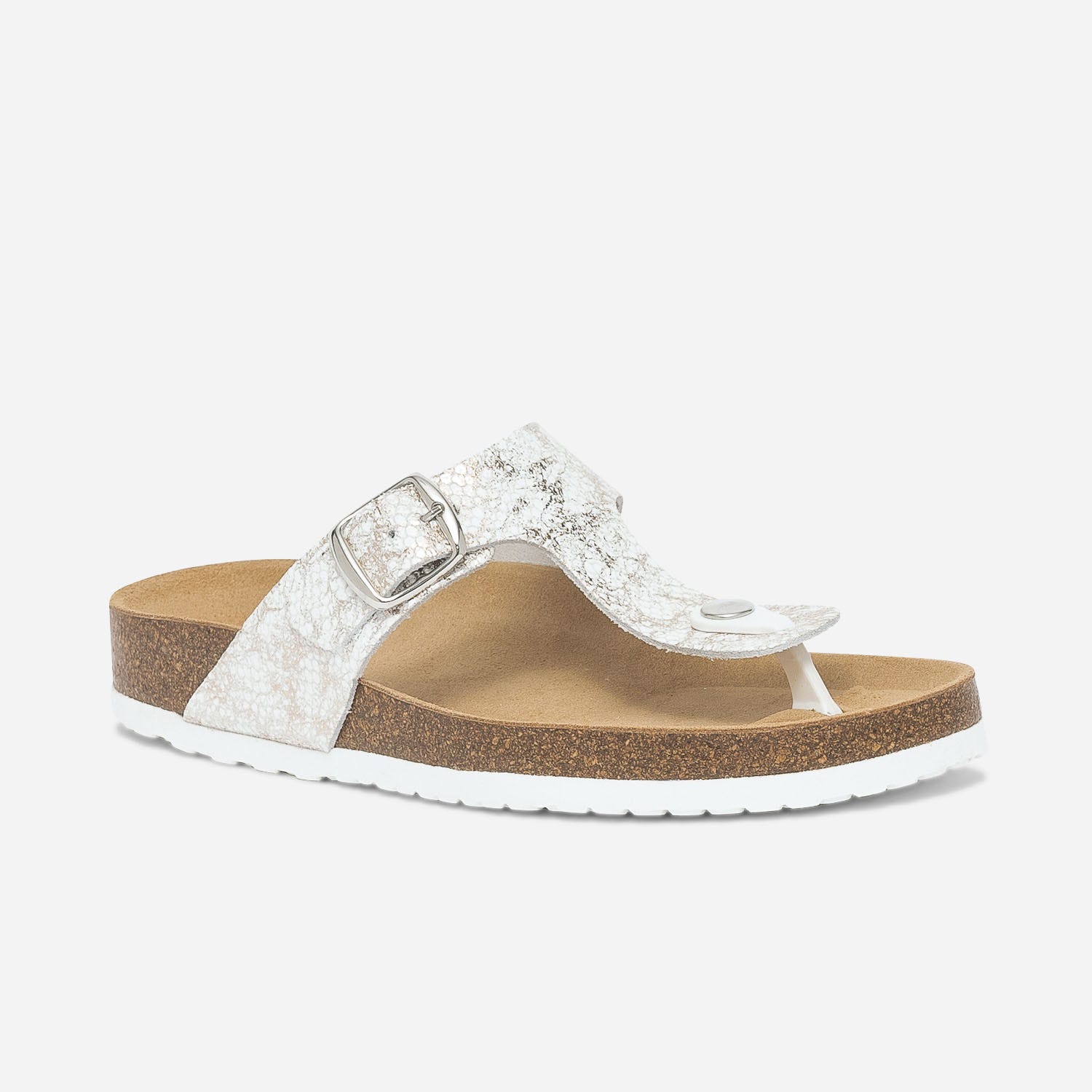 Mule-tong anatomique blanche en cuir avec détails dorés