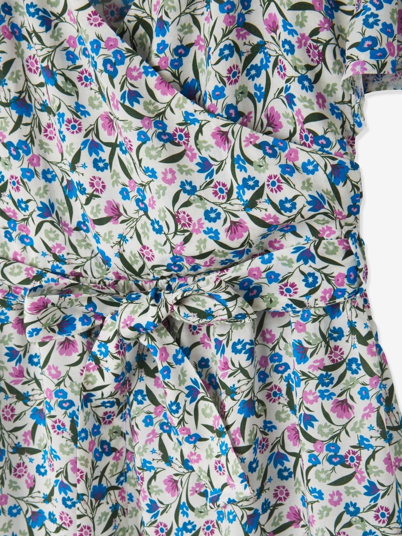 Vertbaudet Mädchen Wickelkleid - wollweiß/mehrfarbig geblümt