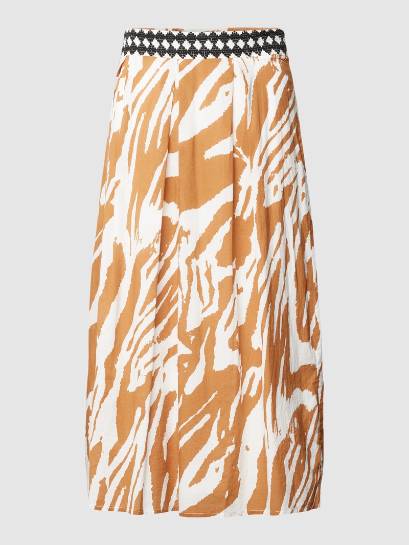 Midirock mit Allover-Muster und Kellerfalten in beige