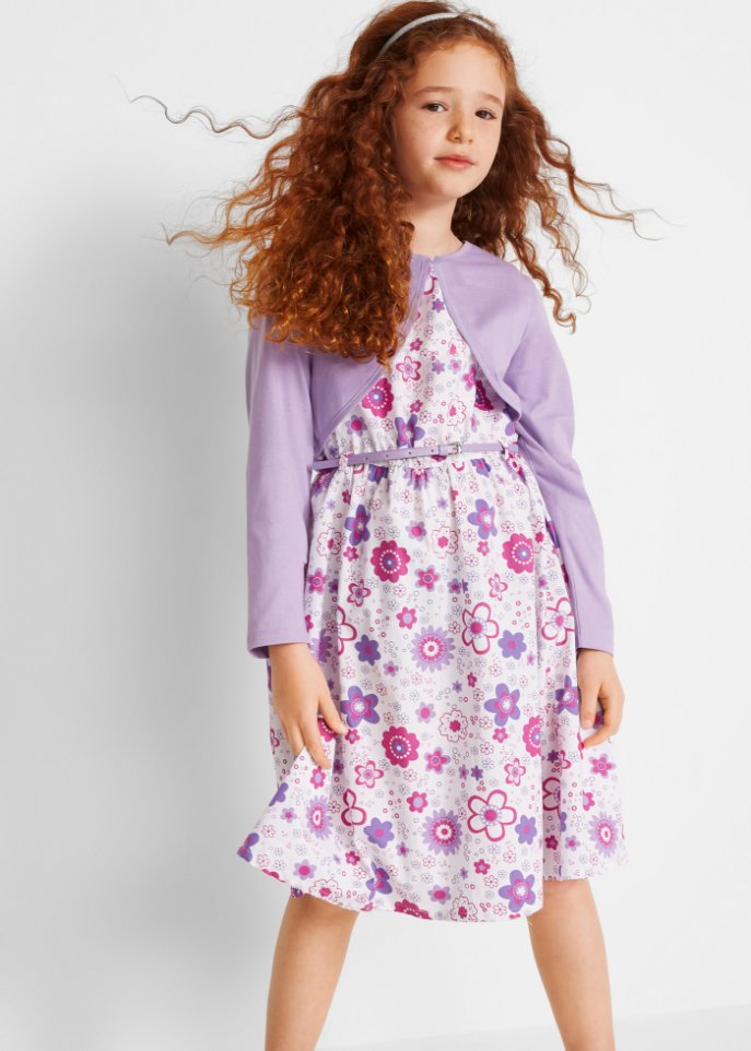Mädchen Kleid + Gürtel + Bolero (3-tlg. Set)