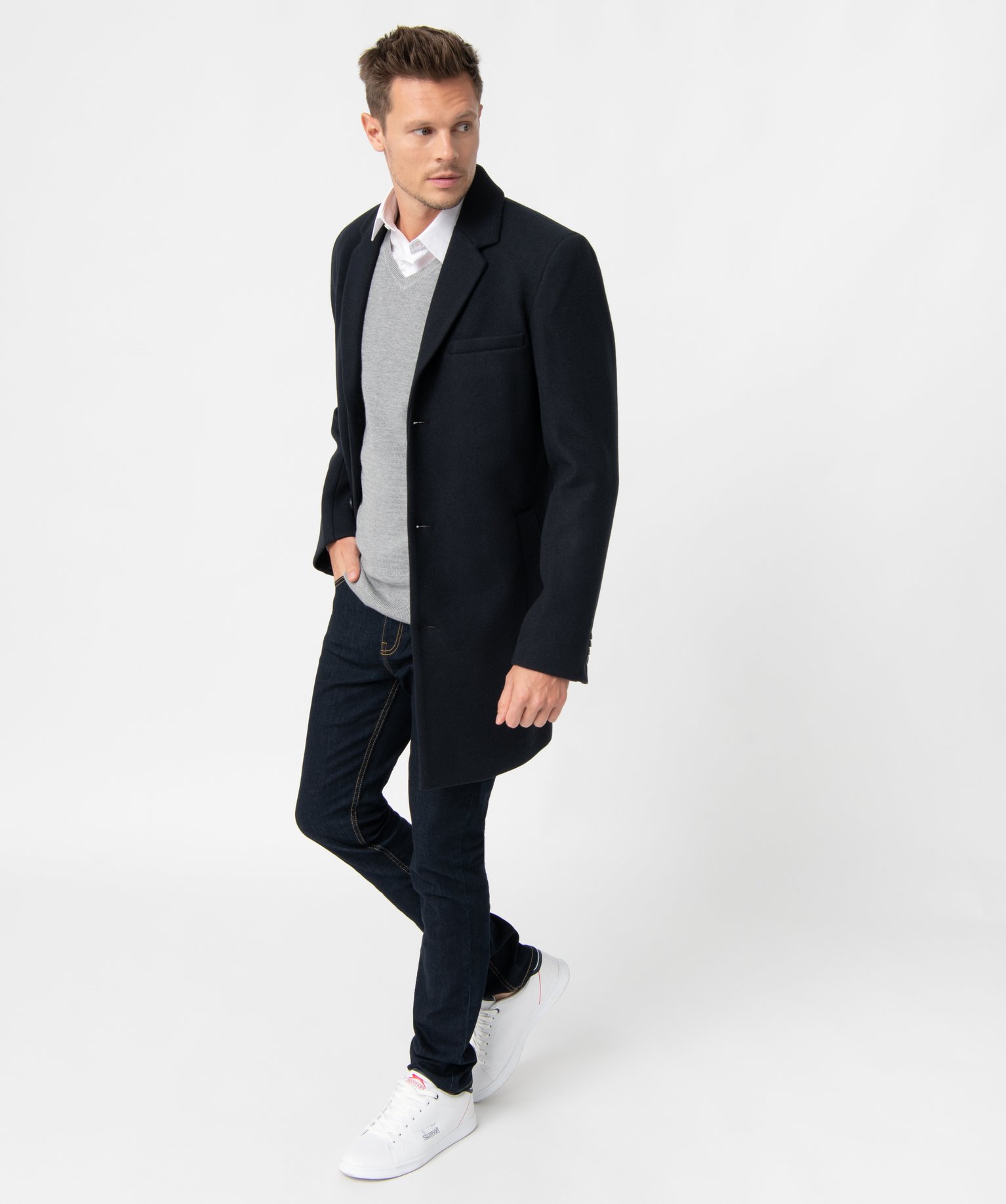Manteau homme court fermeture 3 boutons bleu fonce | GEMO