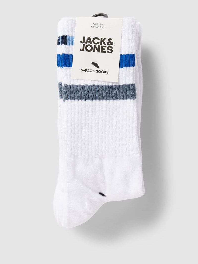 Socken mit Kontraststreifen Modell 'JACBRADEY' im 5er-Pack in weiß