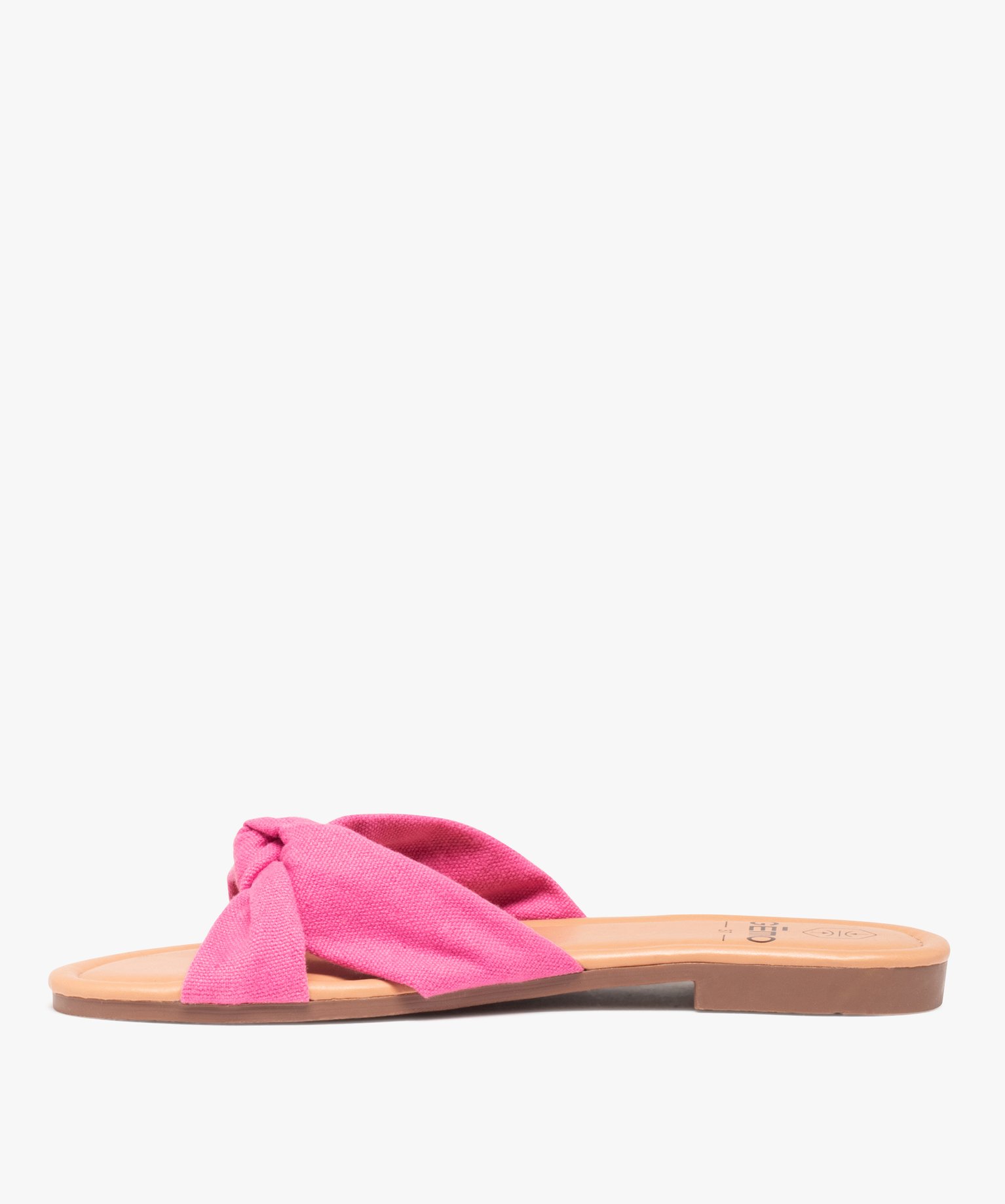 Mules femme à talon plat et dessus en toile drapée rose | GEMO