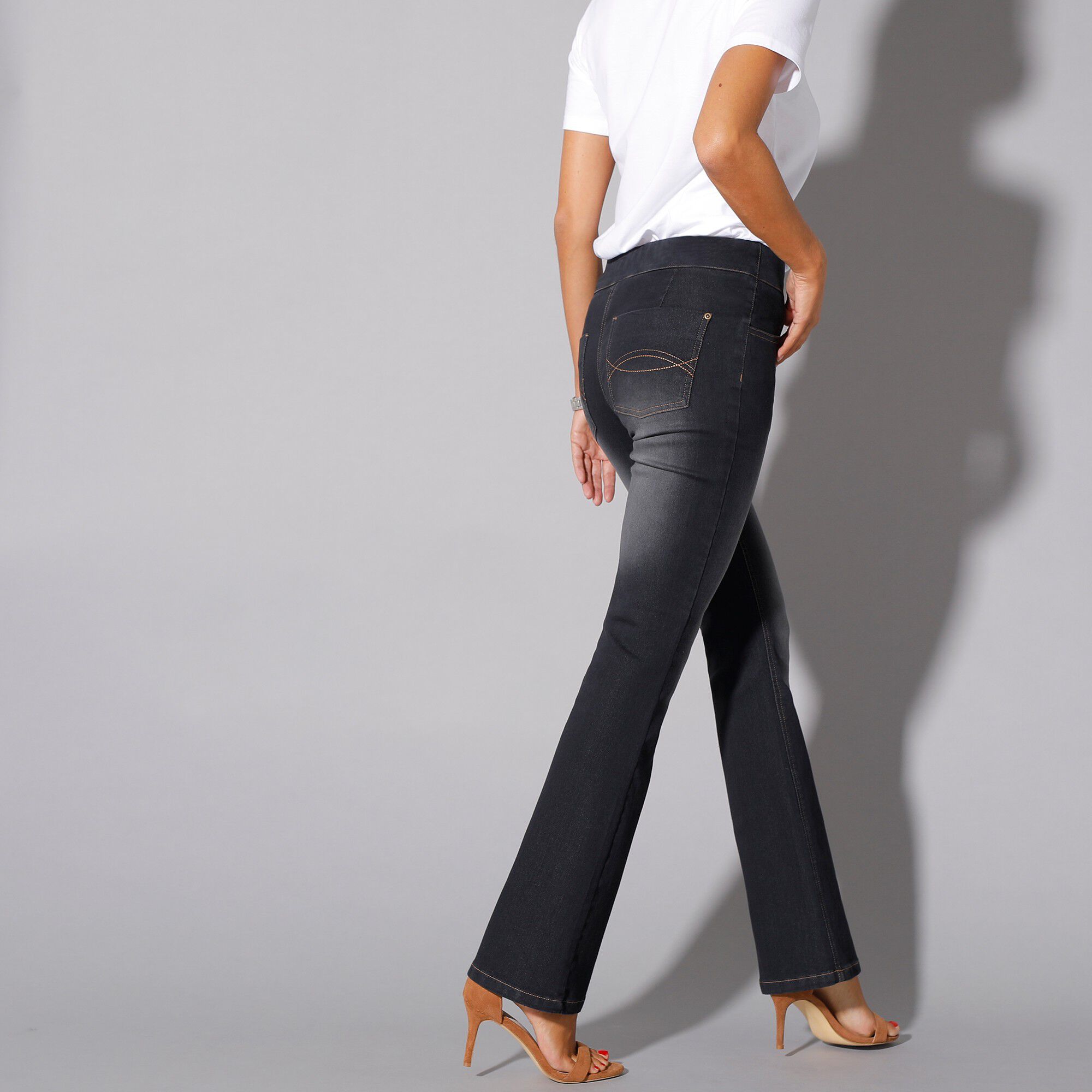 Jean bootcut ultra stretch, maille effet jean, grande stature