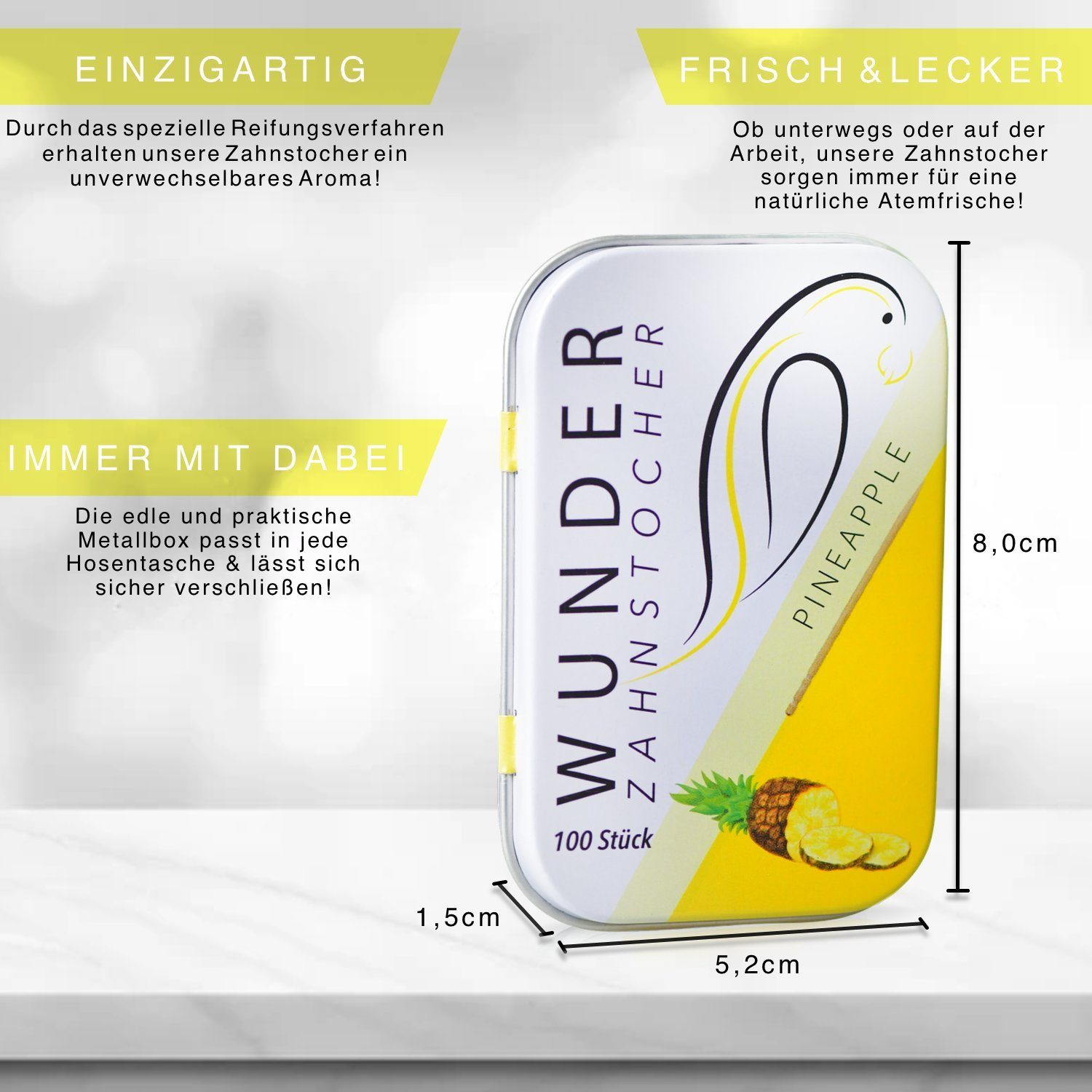 Perfekto24 Mundpflegecenter Wunder Zahnstocher mit Geschmack - 3er Bundle Ananas