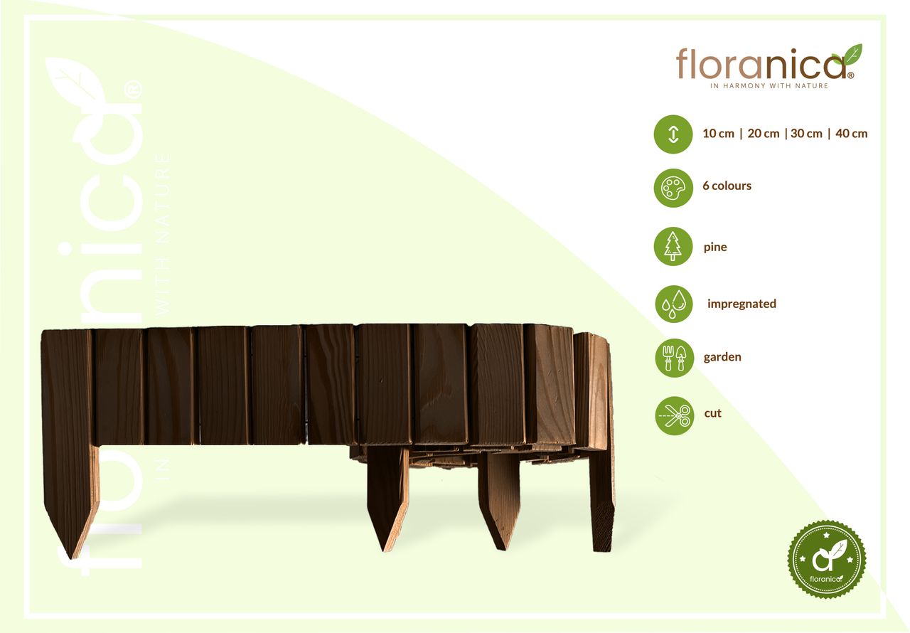 Pemicont Floranica Rollborder II Flexibler Holzzaun 203cm Höhe: 10cm Braun Imprägniert Kiefernholz Beeteinfassung Rasenkante Palisade Umzäunung für Obstgärten Beete Wege
