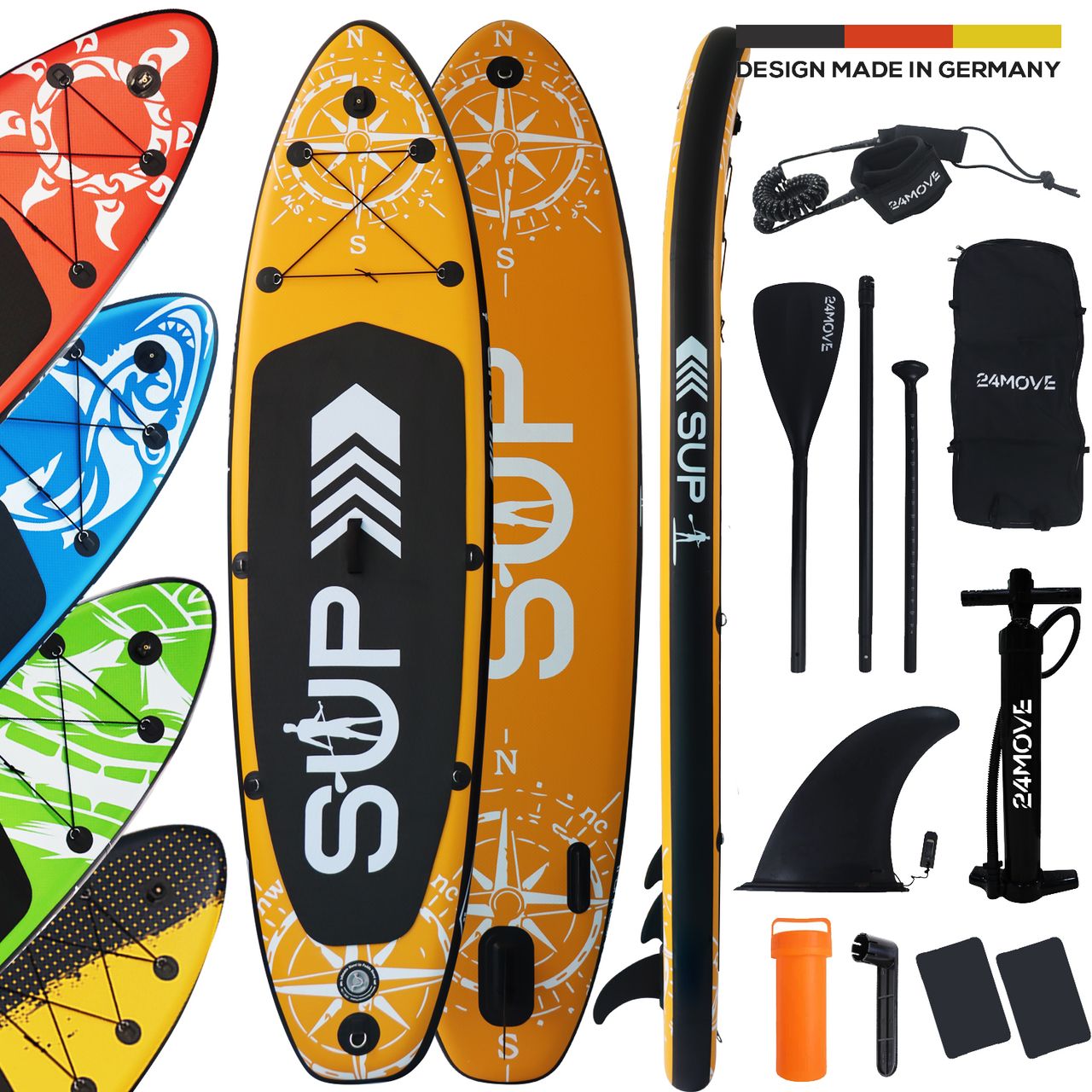 TroniTechnik 24MOVE® Standup Paddle Board SUP, inkl. Zubehör, Paddel und Hochdruckpumpe, ORANGE, 305x76x15cm