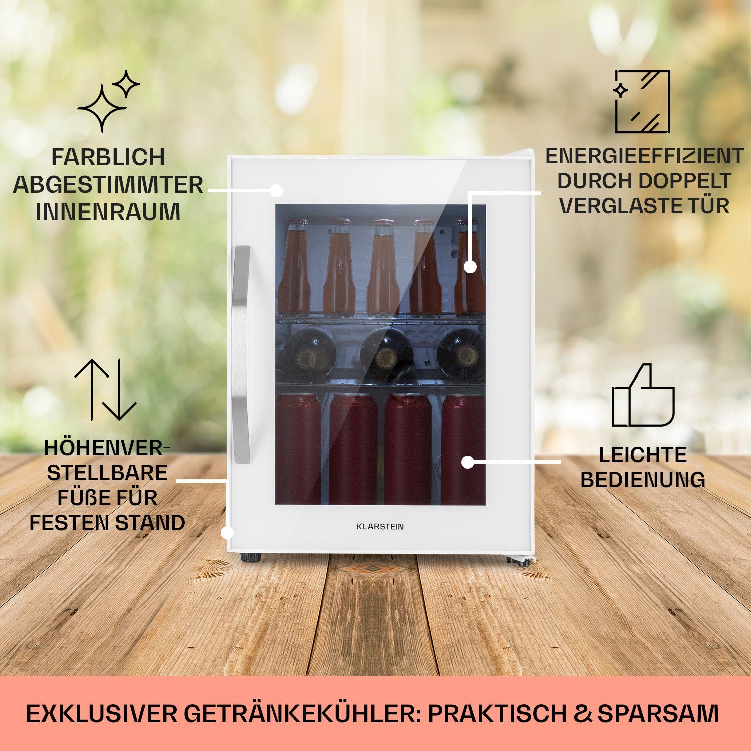 Klarstein Getränkekühlschrank HEA-BeersafeM-quartz 10039425, 54 cm hoch, 40.5 cm breit, Bierkühlschrank Getränkekühlschrank Flaschenkühlschrank mit Glastür