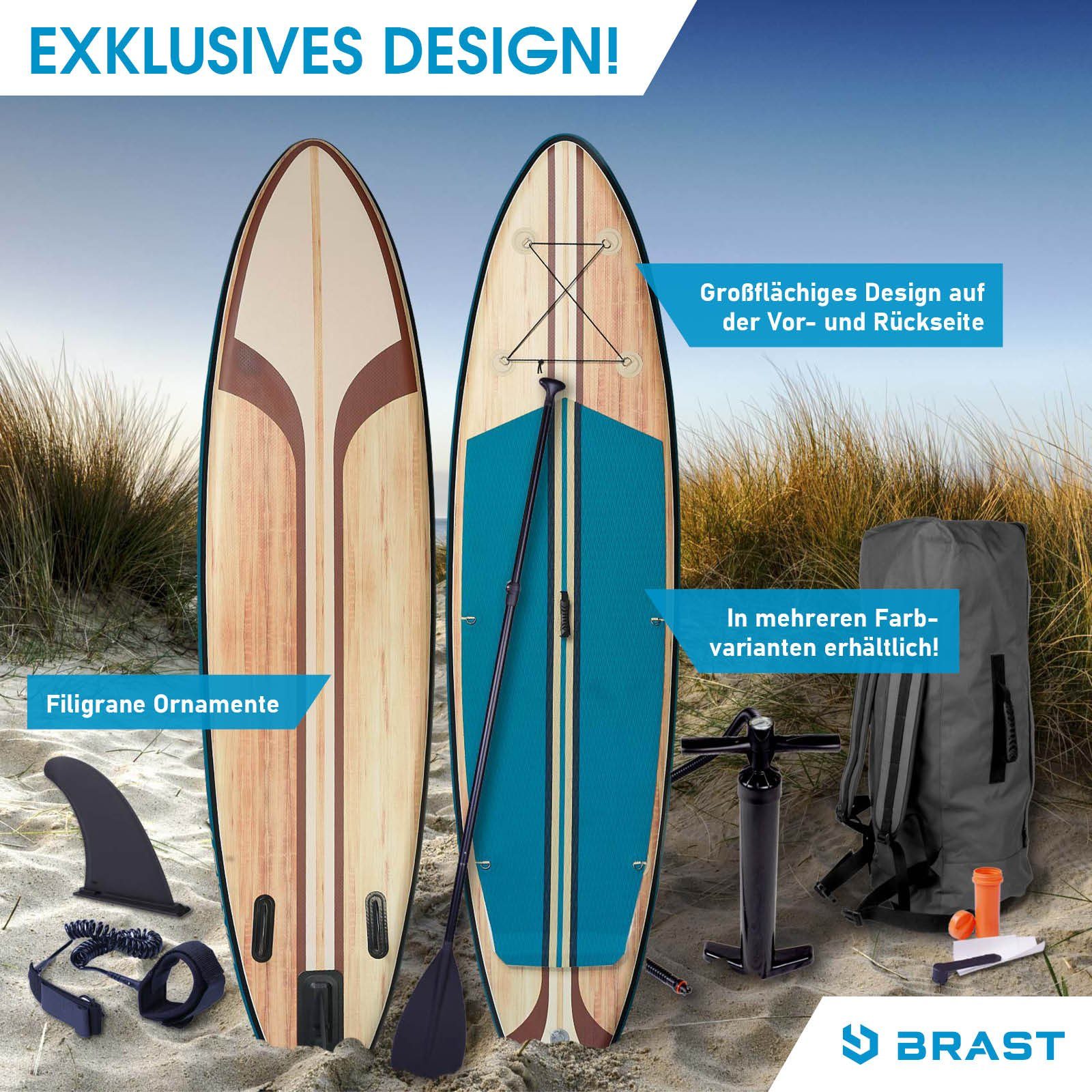 BRAST SUP-Board Tribal Ocean Sixties & Turtle, Aufblasbares Stand up Paddle Set, (320x81x15cm viele Modelle), incl. Zubehör, 5 Jahre Garantie, Fußschlaufe Paddel Pumpe Rucksack
