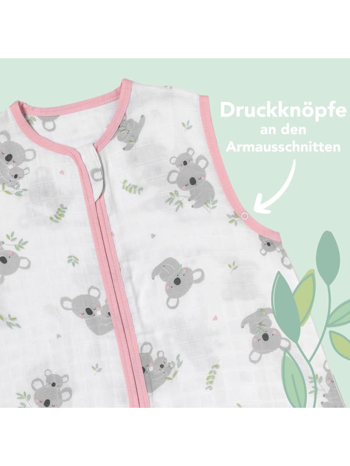 Schlummersack Musselin Schlafsack mit Füßen, 0.5 TOG in Rosa-Weiß günstig kaufen