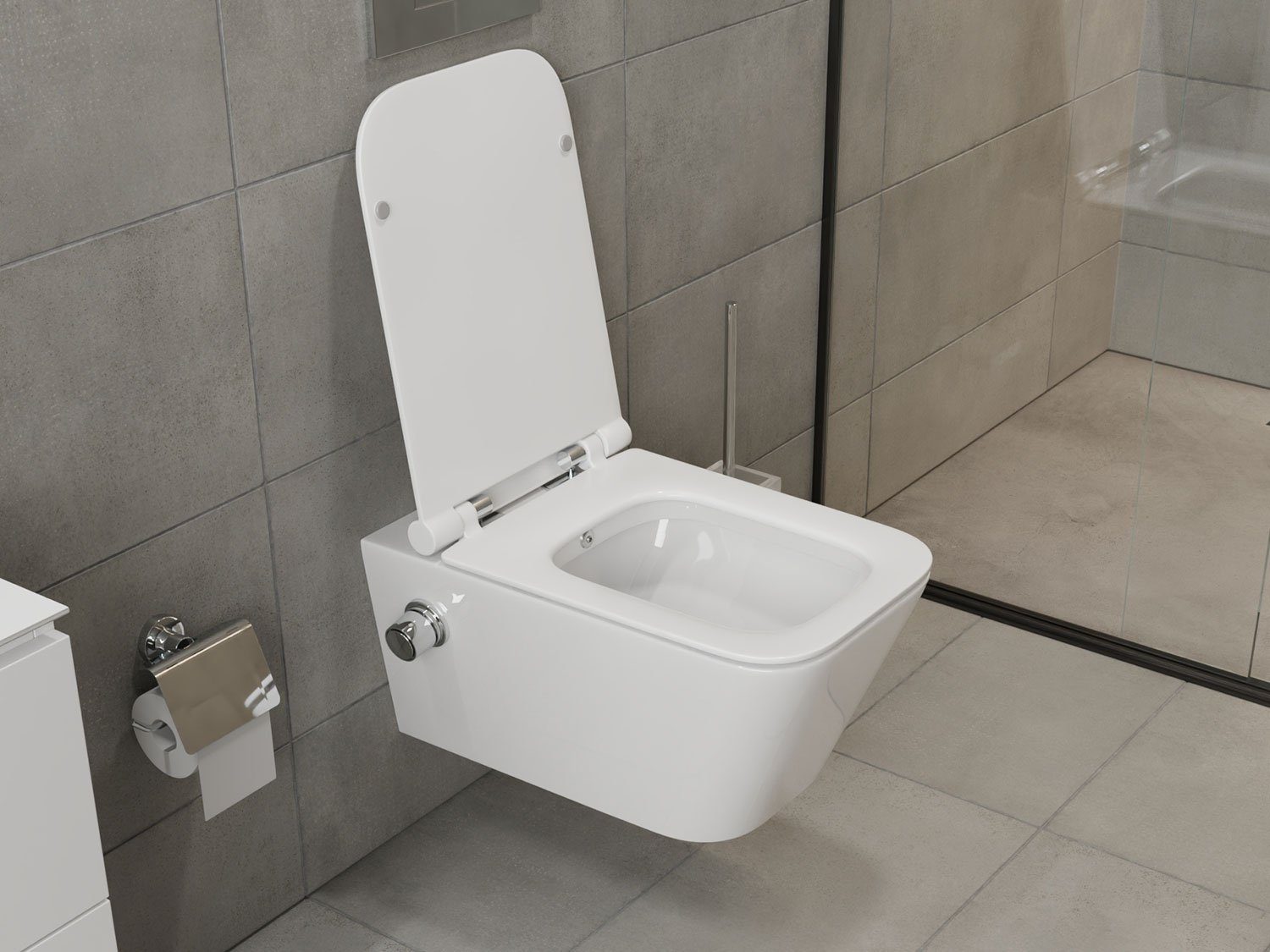 SSWW Tiefspül-WC Design Hänge Dusch-WC Toilette inkl. Ventil &, Wandmontage, Abgang waagerecht