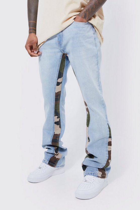 Slim-Fit Schlagjeans mit Camouflage-Detail