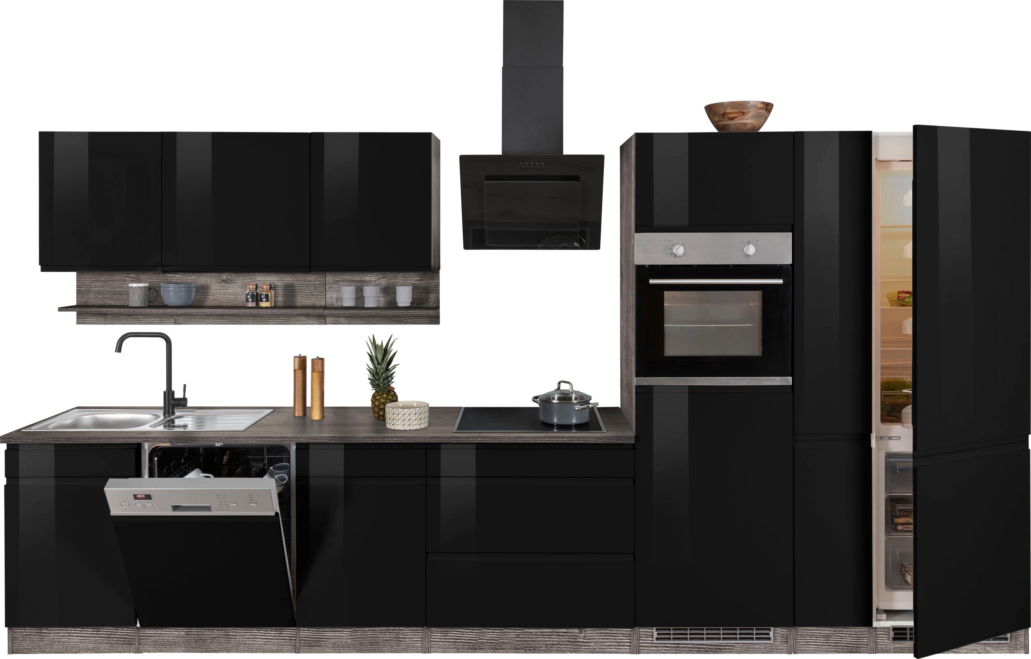 HELD MÖBEL Küche Virginia, Breite 390 cm, mit Glaskeramik-oder Induktionskochfeld