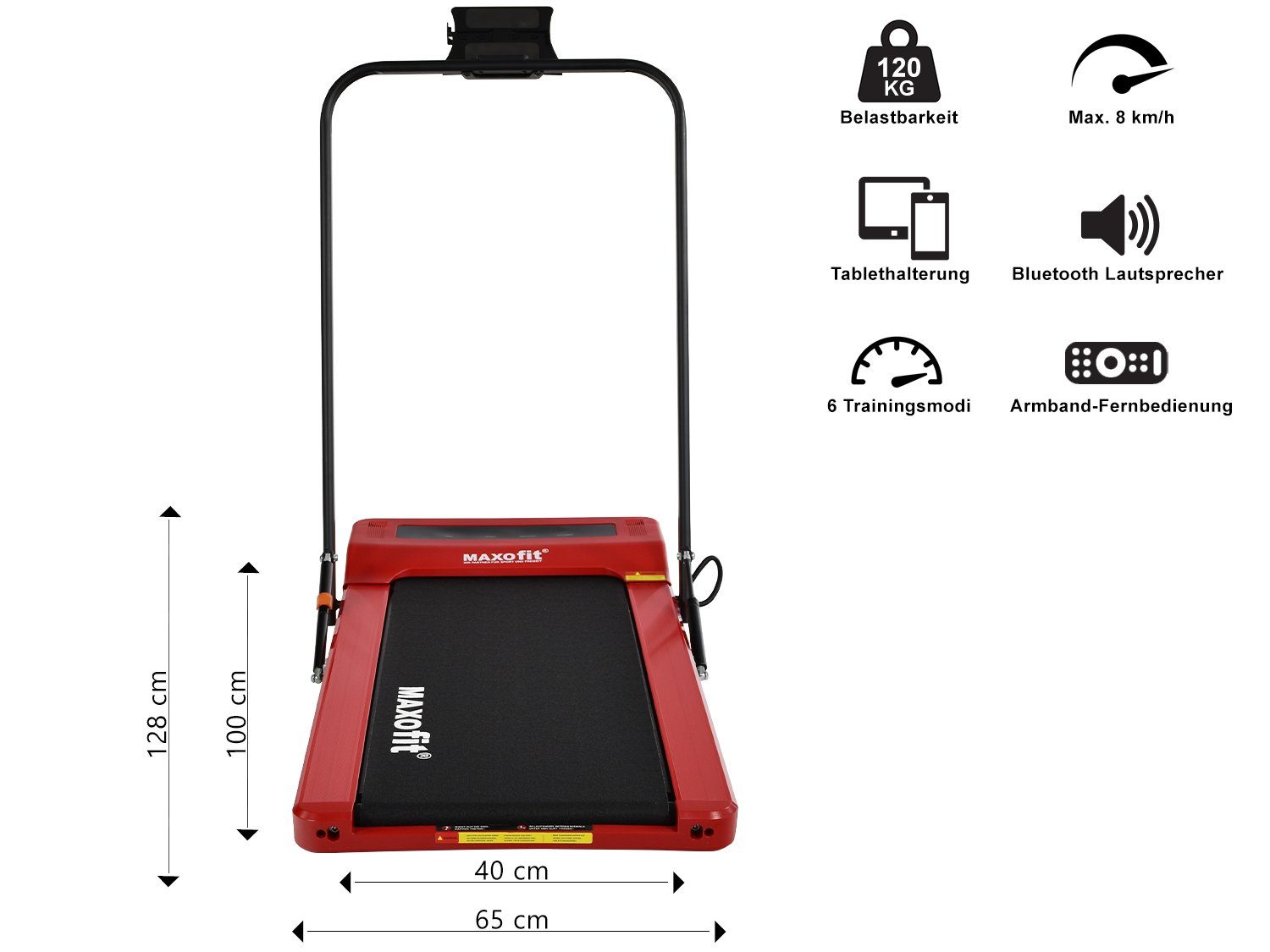 Maxofit Laufband Mini Walking Laufband MF-2 Schwarz mit Bluetooth-Lautsprecher