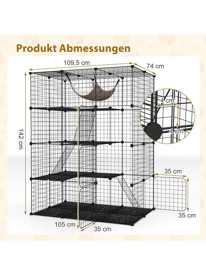 COSTWAY Katzenkäfig 4-stöckig 109,5 x 74 x 142cm in Schwarz günstig kaufen onesize