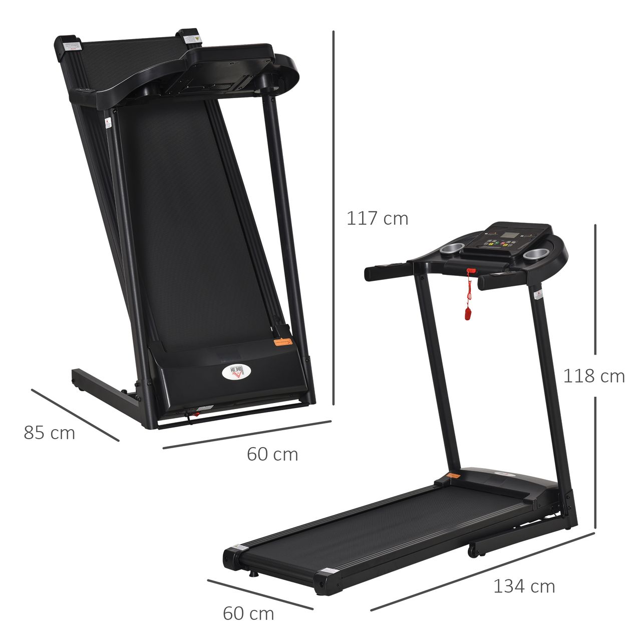 HOMCOM Laufband Klappbar elektrisch 500 W 1-12 km/h LED-Display Schwarz 134 x 60 x 118 cm