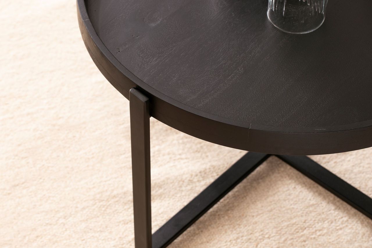 Wohnling Couchtisch Sofatisch Massivholz Schwarz 60x60x35cm Wohnzimmertisch Rund