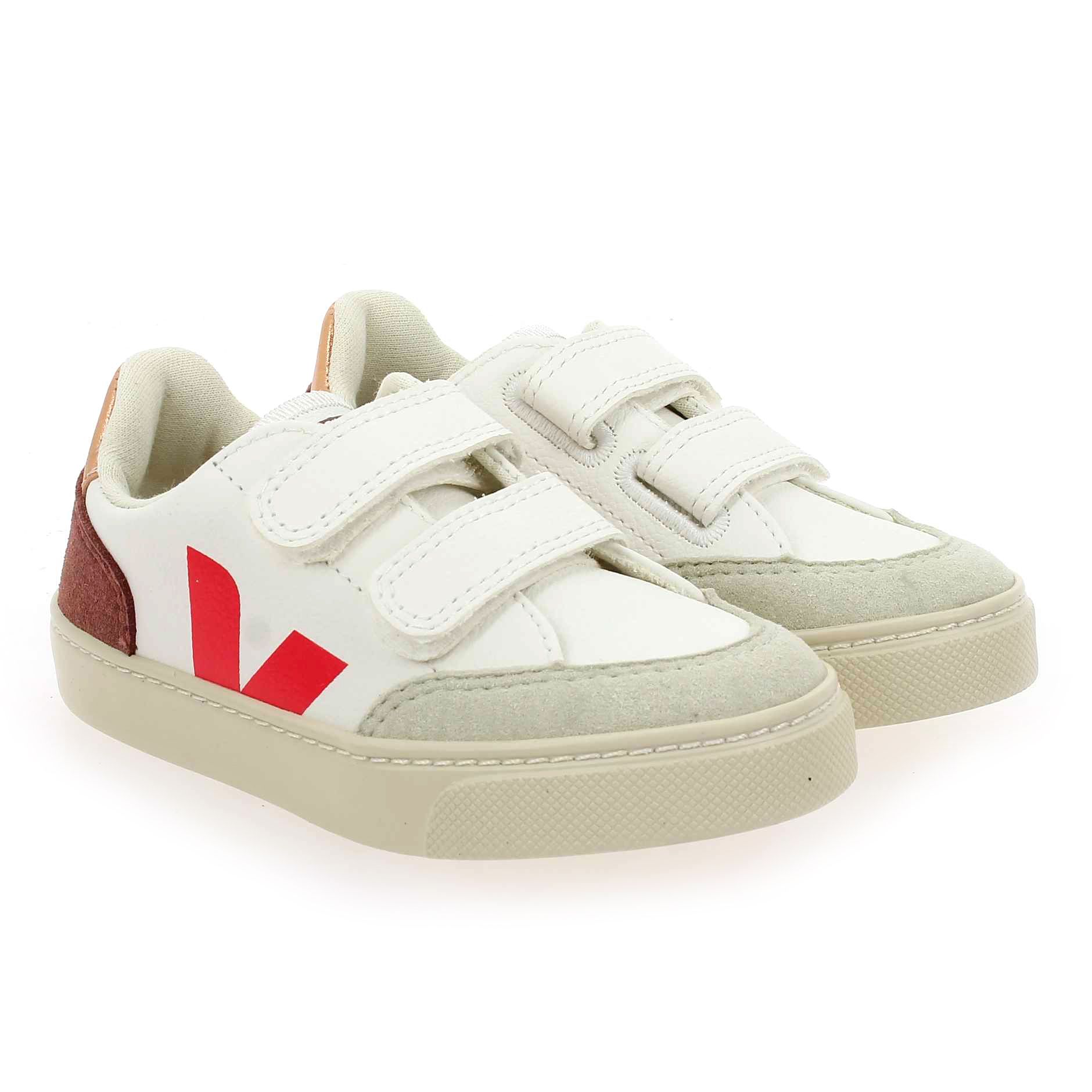 Veja  SMALL V12 VELCRO - Blanc Rose