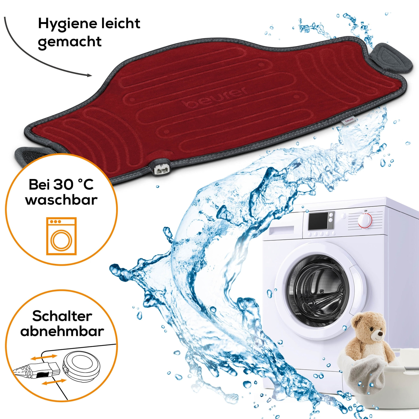 Beurer Heizkissen HK 55 Easyfix-Velours-Heizkissen für Bauch, Rücken & Gelenke mit innovativem Verschluss