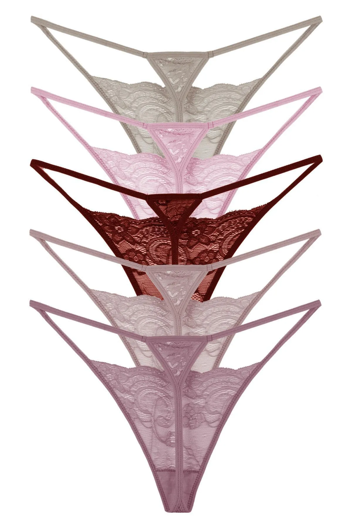 Sensu  Damen-Tanga mit Kordelzug und Spitze, 5-teiliges Höschen-Set, gemischte Farben, KTS3062
