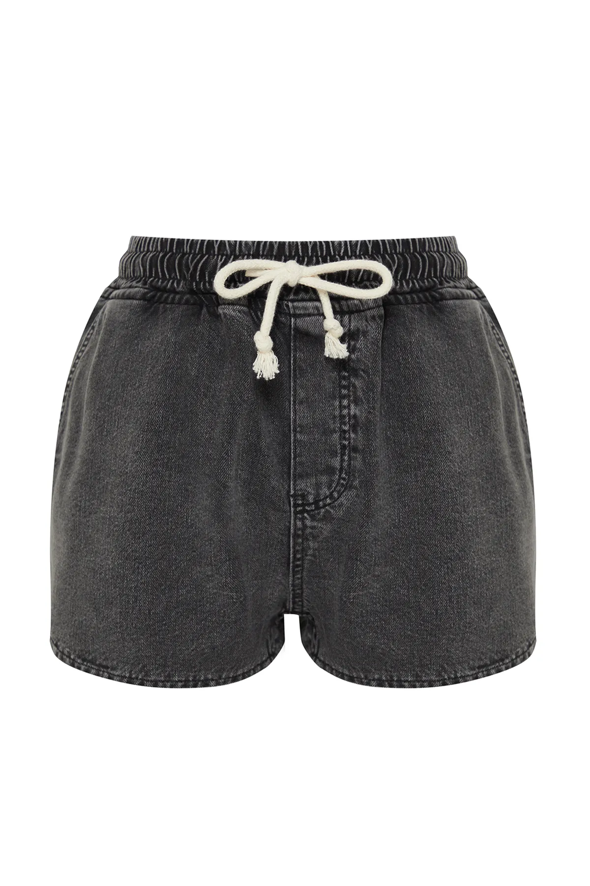 Trendyol Collection  Schwarze Jeansshorts mit hoher Taille und elastischem Bund TWOSS24SR00133