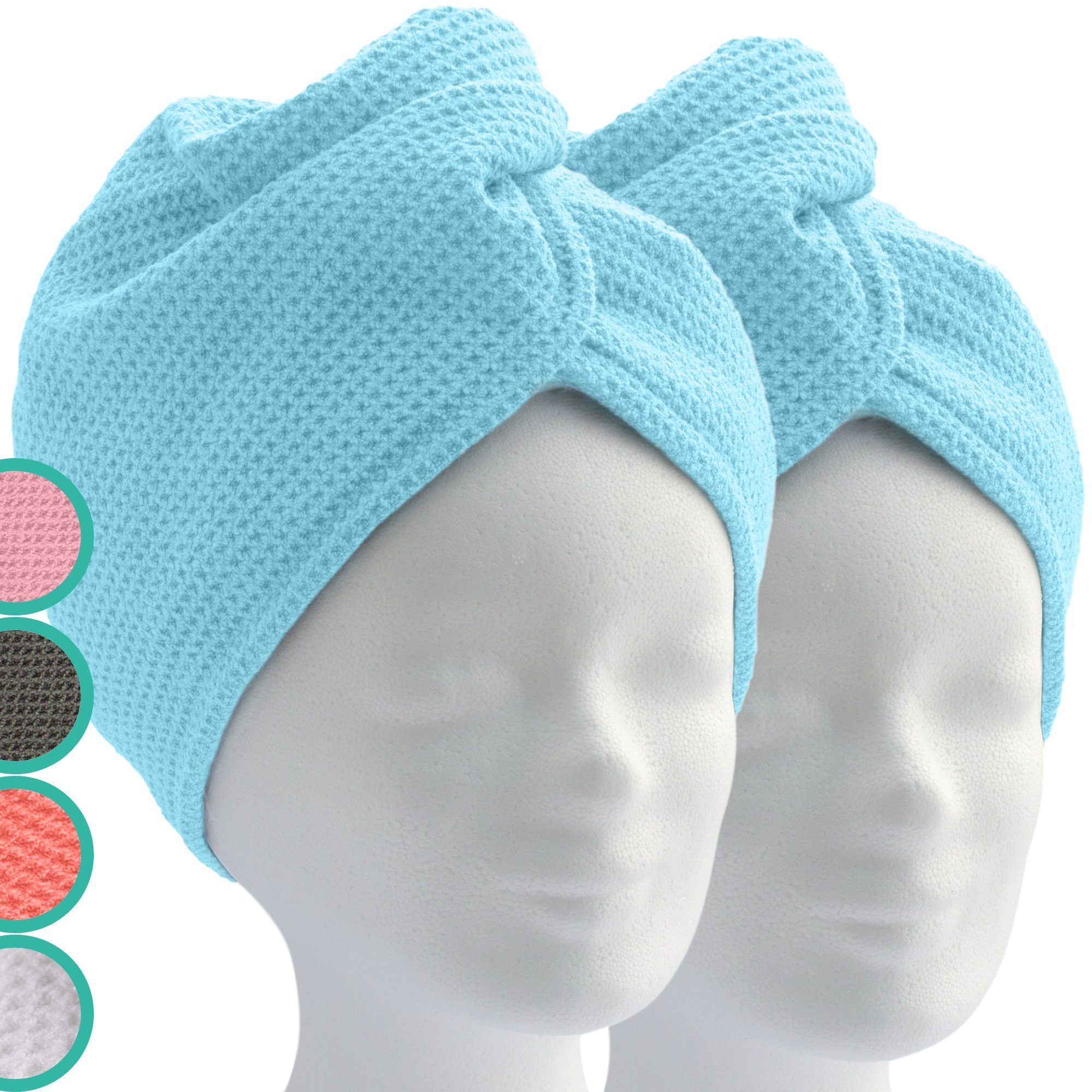 ELEXACARE Turban-Handtuch Haarturban mit Knopf, Mikrofaser (2-St), Turbanhandtuch mit Knopf und Schlaufe