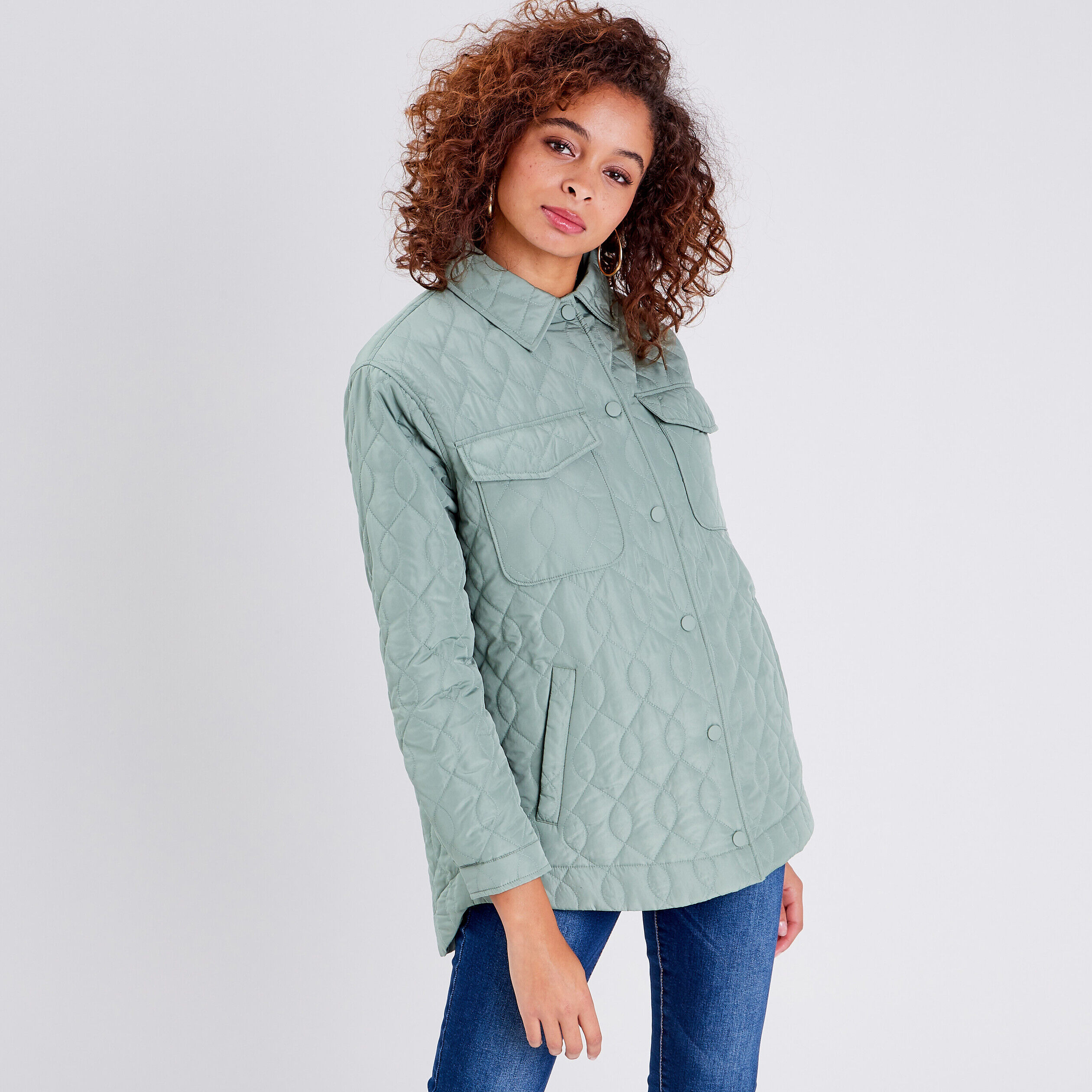 Surchemise manches longues vert foncé femme | Cache Cache