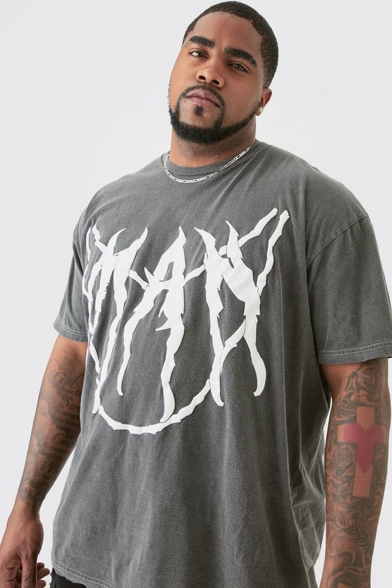 Plus graues T-Shirt mit Man-Print