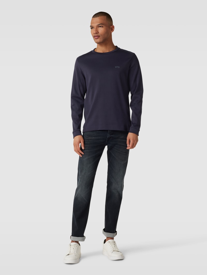 Sweatshirt mit Strukturmuster Modell 'Salbo' in dunkelblau