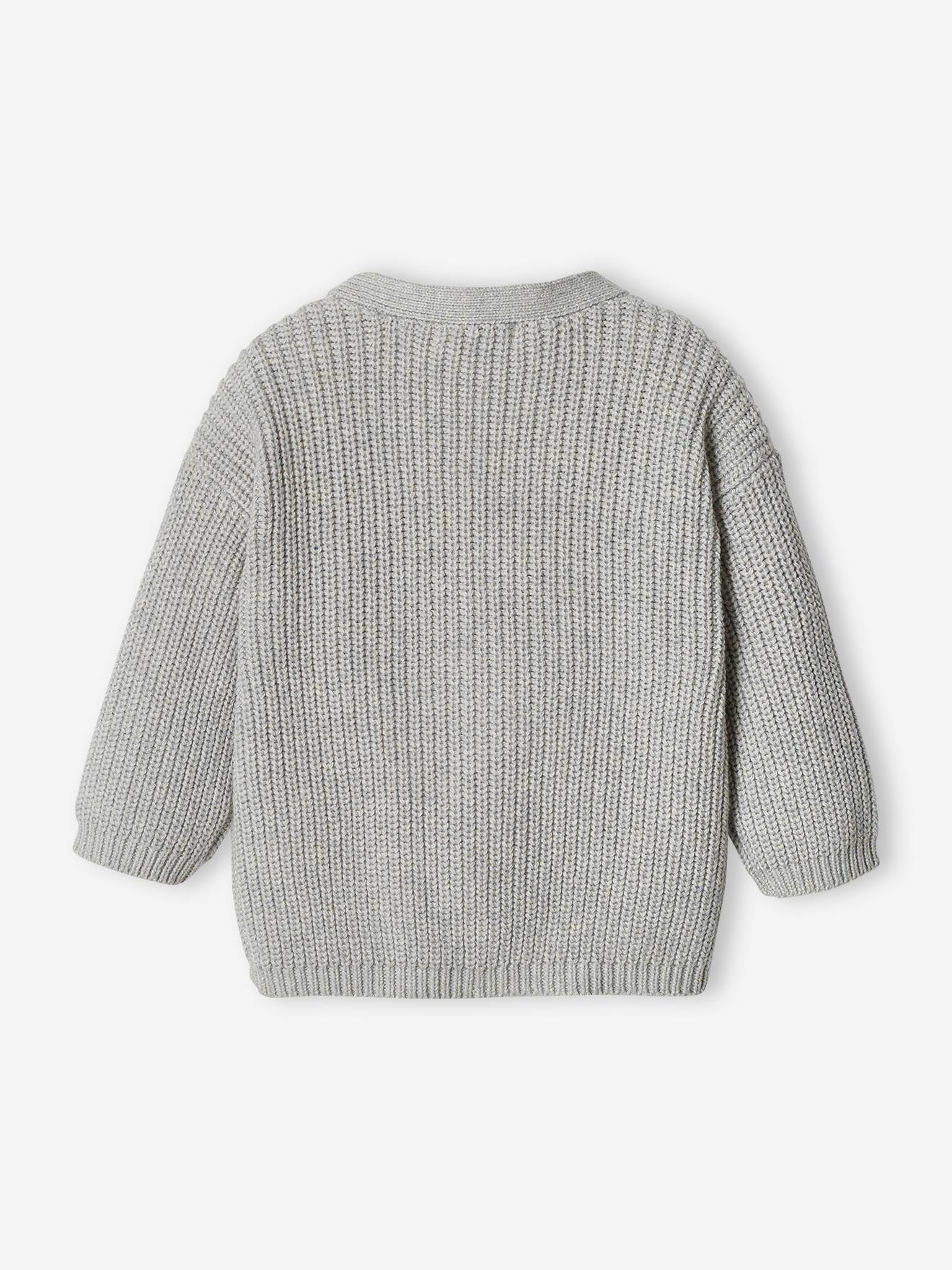 Gilet col V bébé en maille perlée gris chiné