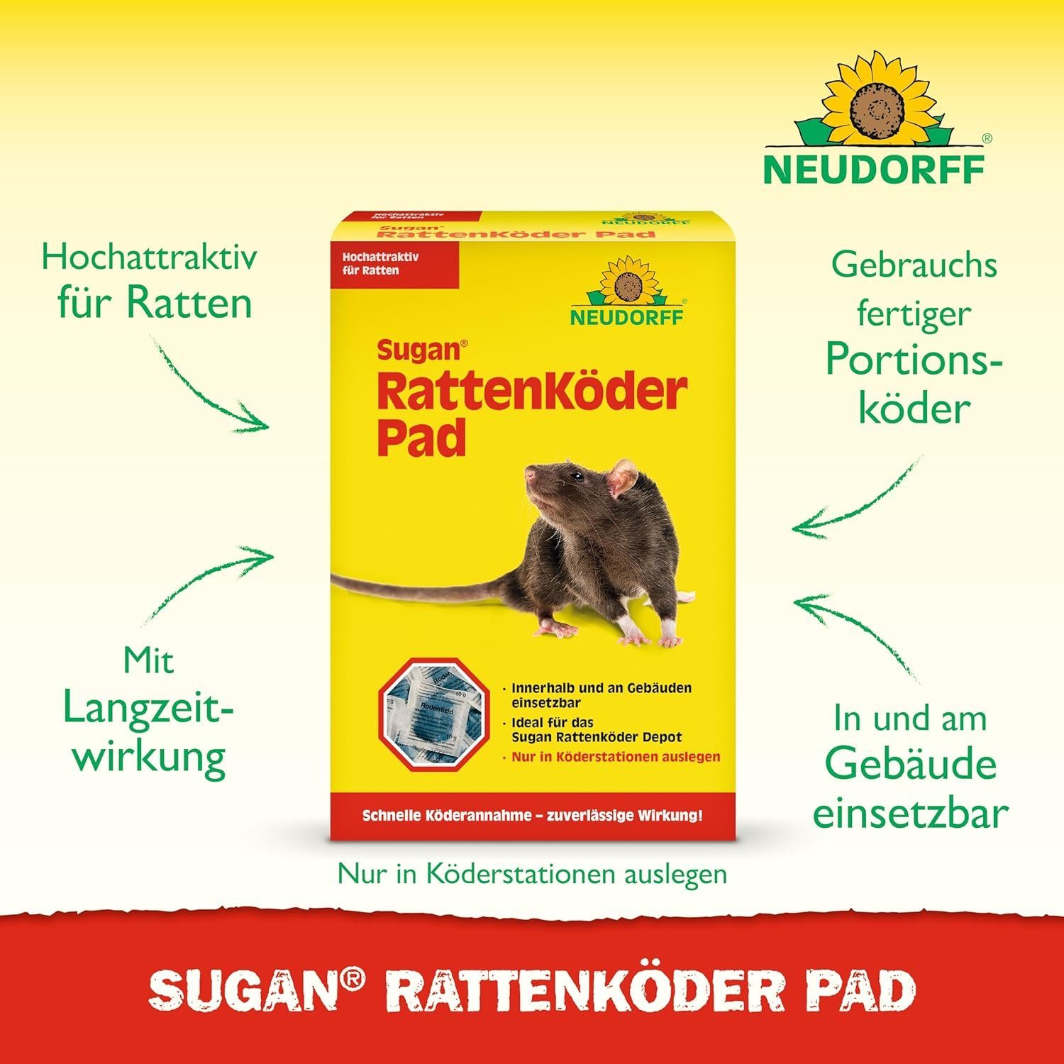 Neudorff Gift-Rattenköder Sugan, 400 g, Ratten effektiv und sicher bekämpfen