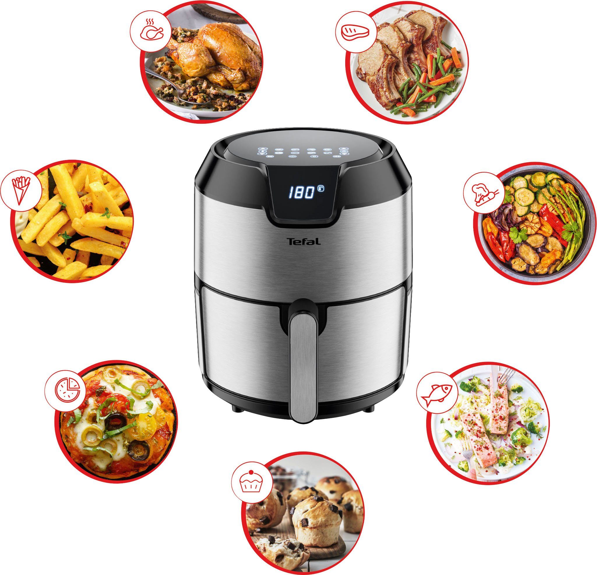 Tefal Heißluftfritteuse EY401D.HERO Easy Fry Deluxe, 1500 W, mit Zubehör, Fassungsvermögen 1,4 kg, 8 automatische Programme
