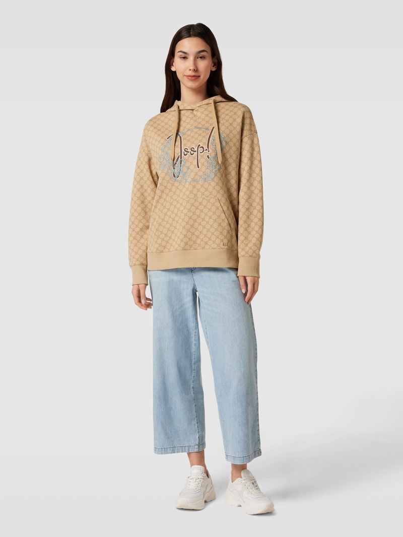 Hoodie mit Label-Print in camel