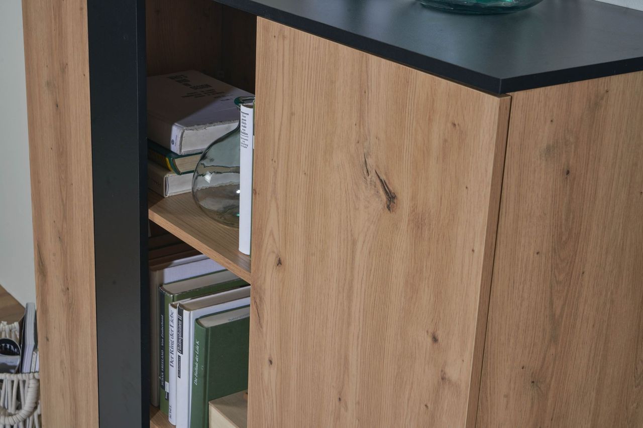 Skyport WOHNLING Highboard 110x125x40 cm MDF Sideboard Eiche Dekor Kommode Anrichte